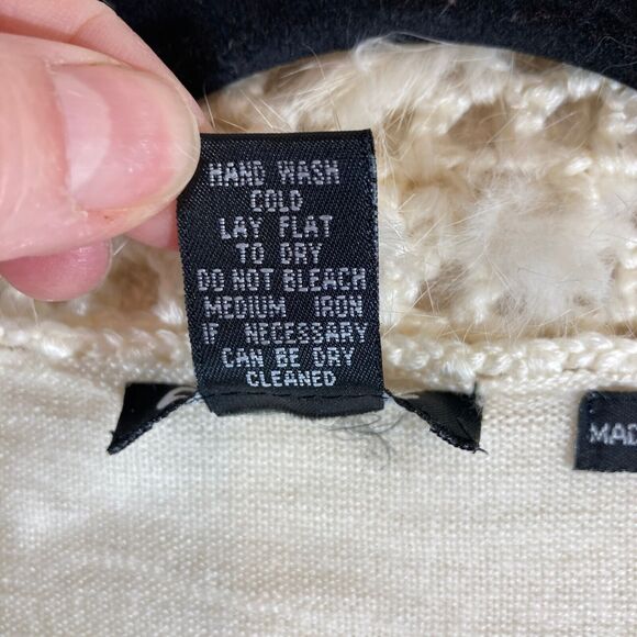 Cabo Cardigan Women's Med Ivory Rabbit Hair Trim Wool Blend Hook & Eye Closure - Picture 3 of 9